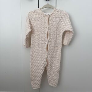 Zara Cream Knit One-Piece Romper for Kids - Classic Button Front